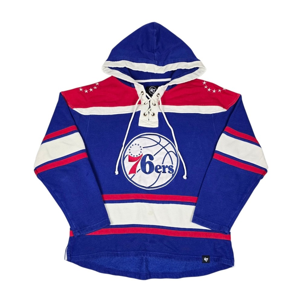 Philadelphia‎ 76ers Old Time Jersey Hoodie Mens Medium Hockey NBA '47 Sweatshirt